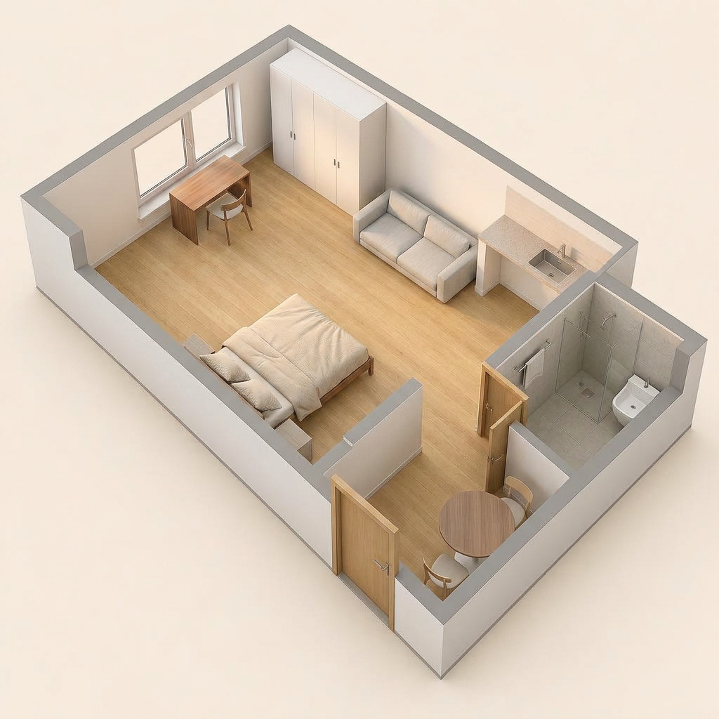 3D-Grundriss 1-Zi. Smart Studio