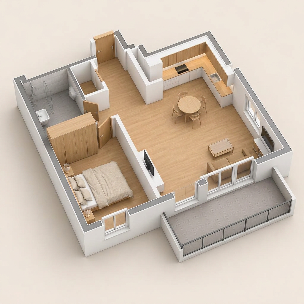 3D-Grundriss 2-Zi. Urban