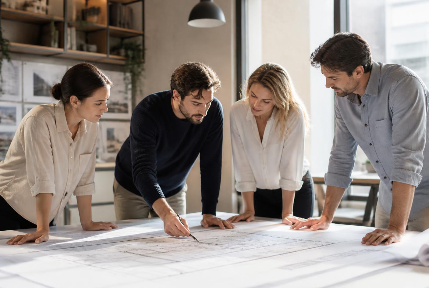 Projektteam der SI Projekt GmbH bei der Planbesprechung