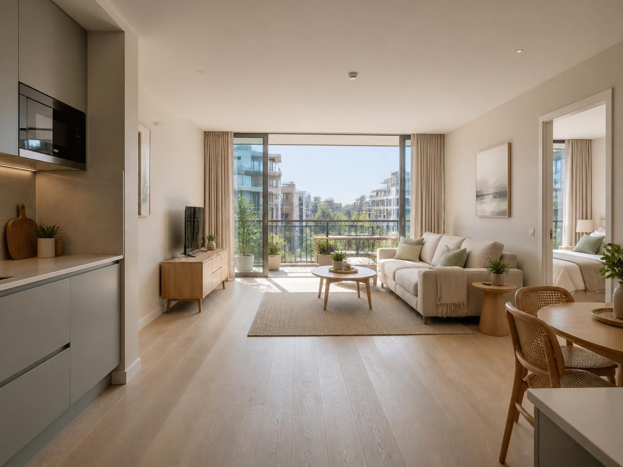 Barrierefreier Wohnraum mit großem Fenster